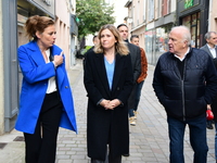 Mrs. Yael Braun Pivet, President of the National Assembly, visits the market of Neuville sur Saone in Rhone, France, on November 8, 2024. (