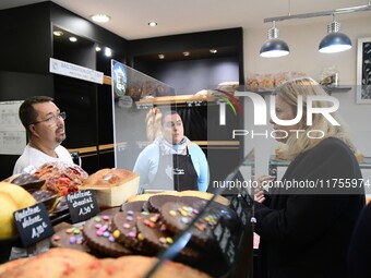 Mrs. Yael Braun Pivet, President of the National Assembly, visits the market of Neuville sur Saone in Rhone, France, on November 8, 2024. (