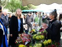 Mrs. Yael Braun Pivet, President of the National Assembly, visits the market of Neuville sur Saone in Rhone, France, on November 8, 2024. (