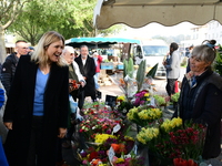 Mrs. Yael Braun Pivet, President of the National Assembly, visits the market of Neuville sur Saone in Rhone, France, on November 8, 2024. (