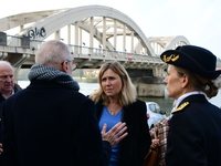 Mrs. Yael Braun Pivet, President of the National Assembly, visits the market of Neuville sur Saone in Rhone, France, on November 8, 2024. (