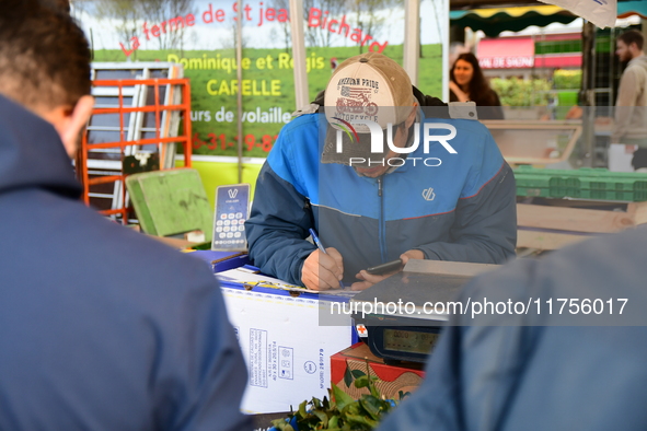 The Neuville sur Saone Market is in France on November 8, 2024. 