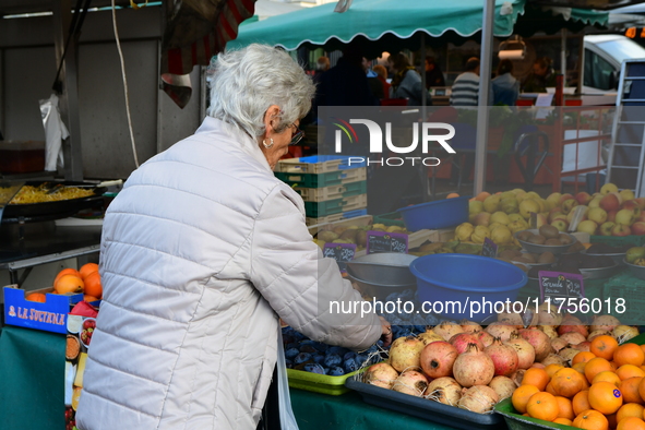 The Neuville sur Saone Market is in France on November 8, 2024. 