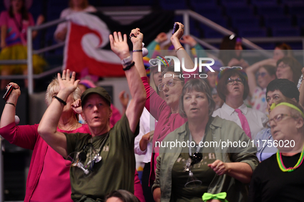 Fans show their support during the Fast5 Netball World Series match between New Zealand and Australia in Christchurch, New Zealand, on Novem...