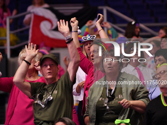 Fans show their support during the Fast5 Netball World Series match between New Zealand and Australia in Christchurch, New Zealand, on Novem...