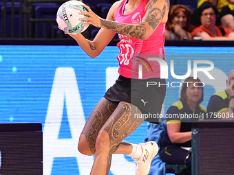 Erena Mikaere of New Zealand jumps for the ball during the Fast5 Netball World Series match between New Zealand and Australia in Christchurc...