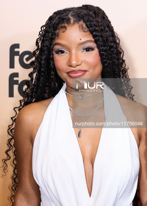 Halle Bailey arrives at the 3rd Annual Femme It Forward 'Give Her FlowHERS' Awards Gala 2024 held at The Beverly Hilton Hotel on November 8,...