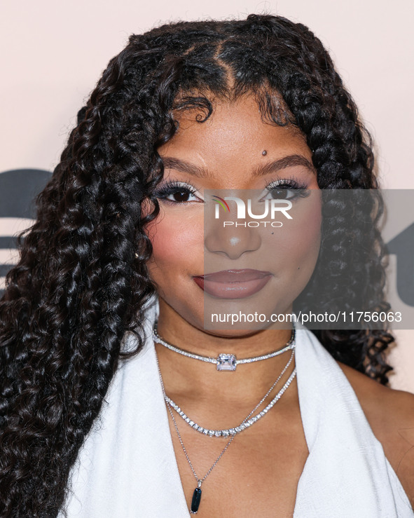 Halle Bailey arrives at the 3rd Annual Femme It Forward 'Give Her FlowHERS' Awards Gala 2024 held at The Beverly Hilton Hotel on November 8,...