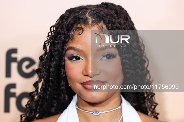 Halle Bailey arrives at the 3rd Annual Femme It Forward 'Give Her FlowHERS' Awards Gala 2024 held at The Beverly Hilton Hotel on November 8,...