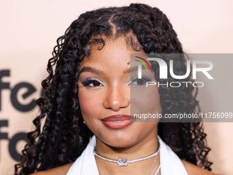 Halle Bailey arrives at the 3rd Annual Femme It Forward 'Give Her FlowHERS' Awards Gala 2024 held at The Beverly Hilton Hotel on November 8,...