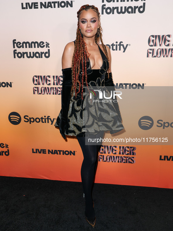 Andra Day arrives at the 3rd Annual Femme It Forward 'Give Her FlowHERS' Awards Gala 2024 held at The Beverly Hilton Hotel on November 8, 20...