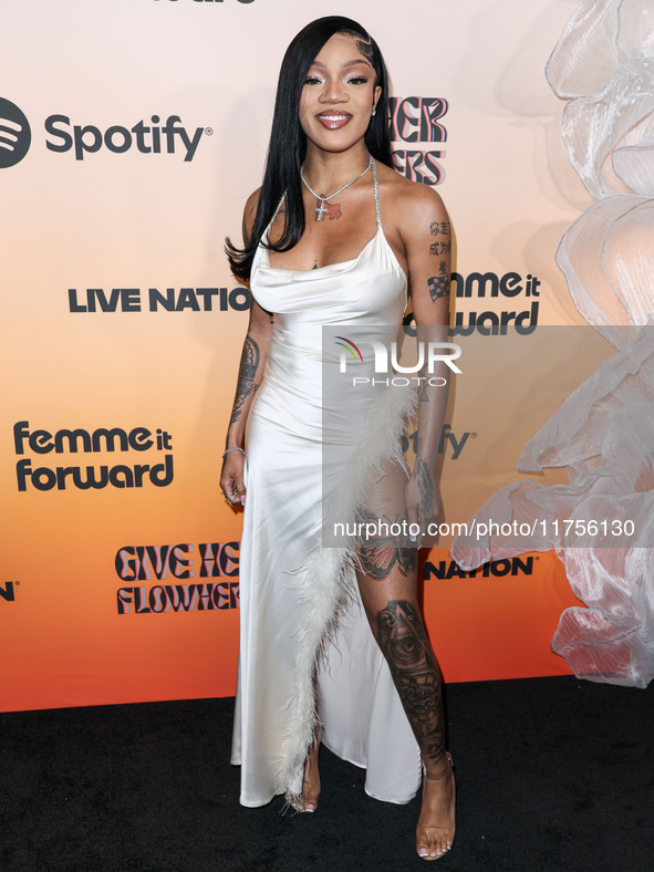 GloRilla (Gloria Hallelujah Woods) arrives at the 3rd Annual Femme It Forward 'Give Her FlowHERS' Awards Gala 2024 held at The Beverly Hilto...