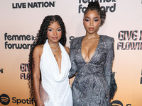 Halle Bailey and sister Chloe Bailey arrive at the 3rd Annual Femme It Forward 'Give Her FlowHERS' Awards Gala 2024 held at The Beverly Hilt...