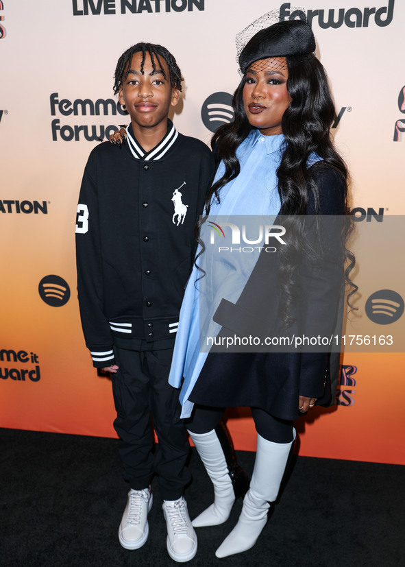 Major Jones Lowery and mother Heather Lowery arrive at the 3rd Annual Femme It Forward 'Give Her FlowHERS' Awards Gala 2024 held at The Beve...