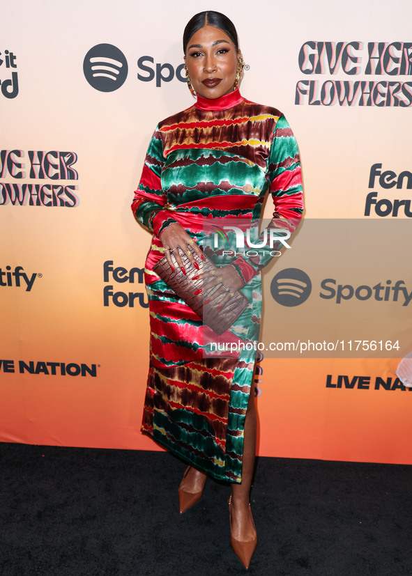 Melanie Fiona arrives at the 3rd Annual Femme It Forward 'Give Her FlowHERS' Awards Gala 2024 held at The Beverly Hilton Hotel on November 8...