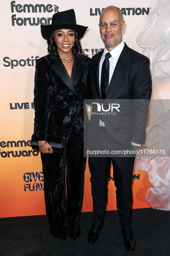 Dionne Harmon and Jesse Collins arrive at the 3rd Annual Femme It Forward 'Give Her FlowHERS' Awards Gala 2024 held at The Beverly Hilton Ho...