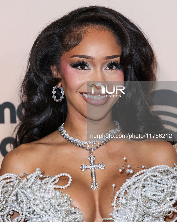 Saweetie (Diamonte Quiava Valentin Harper) arrives at the 3rd Annual Femme It Forward 'Give Her FlowHERS' Awards Gala 2024 held at The Bever...