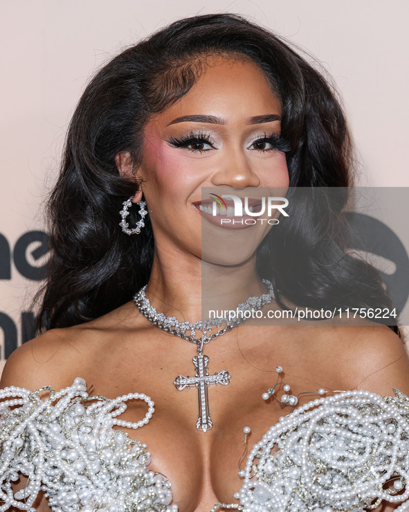 Saweetie (Diamonte Quiava Valentin Harper) arrives at the 3rd Annual Femme It Forward 'Give Her FlowHERS' Awards Gala 2024 held at The Bever...