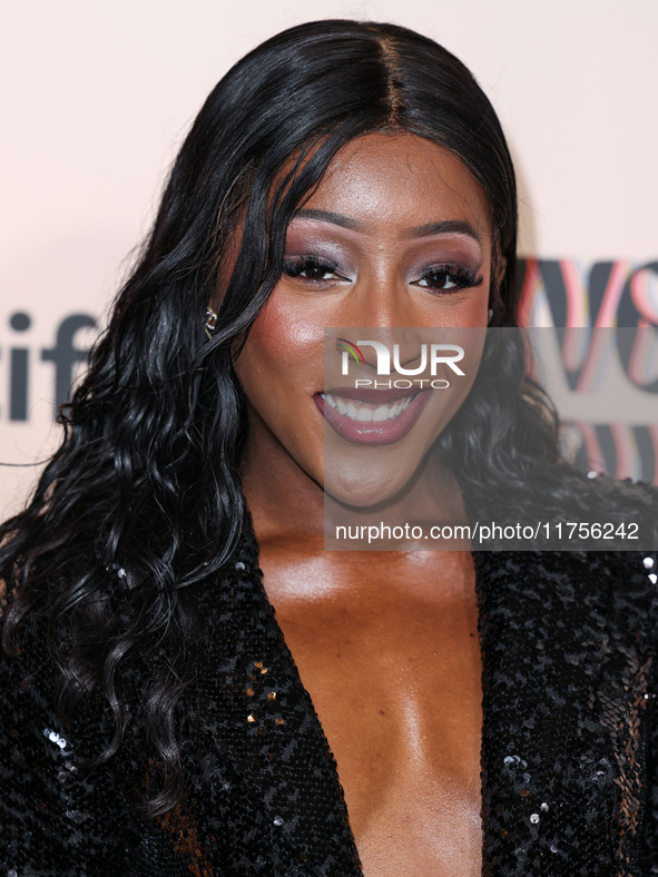 DJ Hunny Bee arrives at the 3rd Annual Femme It Forward 'Give Her FlowHERS' Awards Gala 2024 held at The Beverly Hilton Hotel on November 8,...