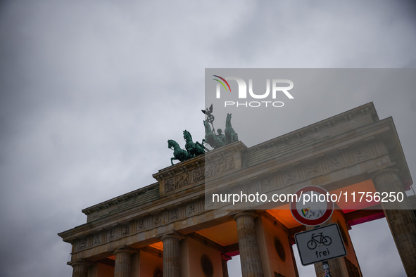 Brandenburg Gate a day ahead of the 35th anniversary of the fall of the Berlin Wall. Berlin, Germany on 8 November, 2024. 