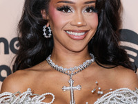 Saweetie (Diamonte Quiava Valentin Harper) arrives at the 3rd Annual Femme It Forward 'Give Her FlowHERS' Awards Gala 2024 held at The Bever...