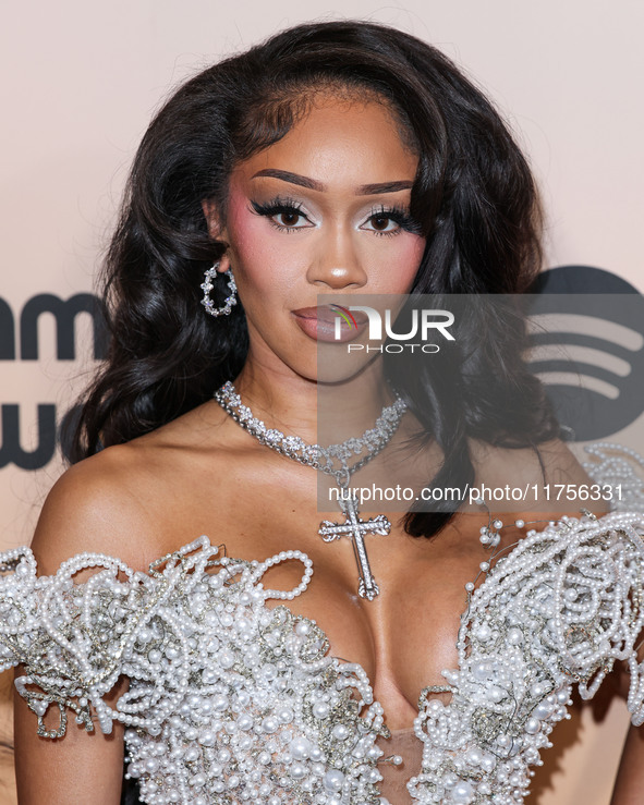 Saweetie (Diamonte Quiava Valentin Harper) arrives at the 3rd Annual Femme It Forward 'Give Her FlowHERS' Awards Gala 2024 held at The Bever...