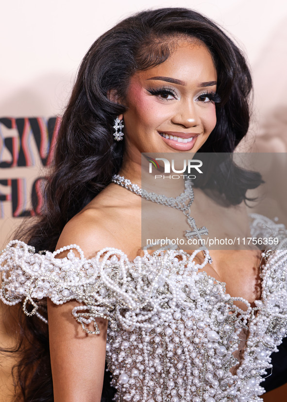 Saweetie (Diamonte Quiava Valentin Harper) arrives at the 3rd Annual Femme It Forward 'Give Her FlowHERS' Awards Gala 2024 held at The Bever...