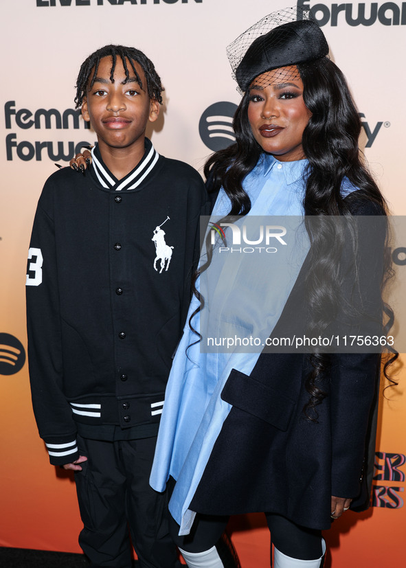 Major Jones Lowery and mother Heather Lowery arrive at the 3rd Annual Femme It Forward 'Give Her FlowHERS' Awards Gala 2024 held at The Beve...