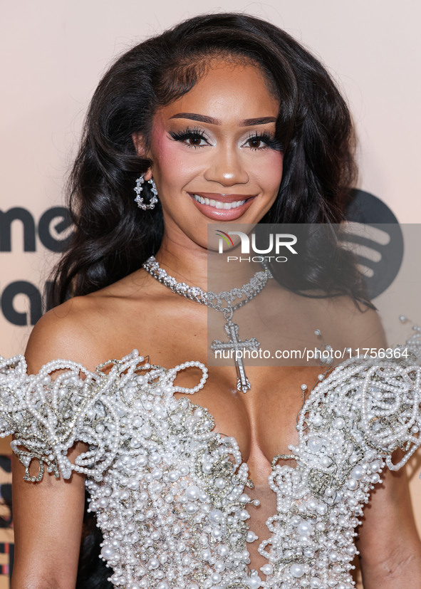 Saweetie (Diamonte Quiava Valentin Harper) arrives at the 3rd Annual Femme It Forward 'Give Her FlowHERS' Awards Gala 2024 held at The Bever...