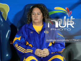 Milagros Martinez, technical director of Tigres Femenil, appears before the match corresponding to the quarterfinals, first leg of the Apert...