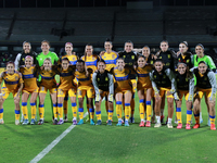 Tigres women's players pose before the first leg quarter-final match of the Apertura 2024 of the Liga BBVA MX Femenil, between the Pumas of...