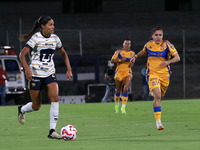 Aerial Chavarin, number 20 of Pumas Femenil, dribbles the ball during the quarterfinals, first leg match of the Apertura 2024 of the Liga BB...