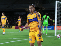 Lizbeth Ovalle #14 of Tigres Femenil laments during the first leg quarterfinals match of the Apertura 2024 of the Liga BBVA MX Femenil, betw...