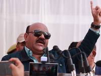 Deputy Chief Minister Surinder Kumar Choudhary speaks during a program at Asia's 2nd Largest Fruit Mandi in Sopore, Jammu and Kashmir, India...