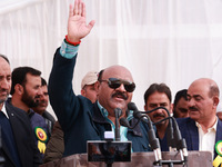 Deputy Chief Minister Surinder Kumar Choudhary speaks during a program at Asia's 2nd Largest Fruit Mandi in Sopore, Jammu and Kashmir, India...