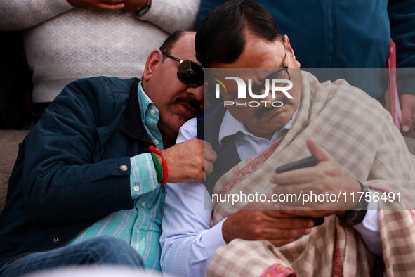 National Conference senior leader and Minister Javed Ahmad Rana speaks with Surinder Kumar Choudhary, Deputy Chief Minister of Jammu and Kas...