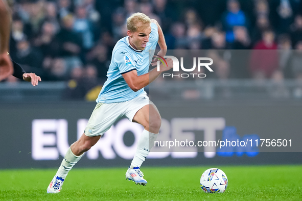 Gustav Isaksen of SS Lazio during the Serie A Enilive match between SS Lazio and Cagliari Calcio at Stadio Olimpico on November 4, 2024 in R...