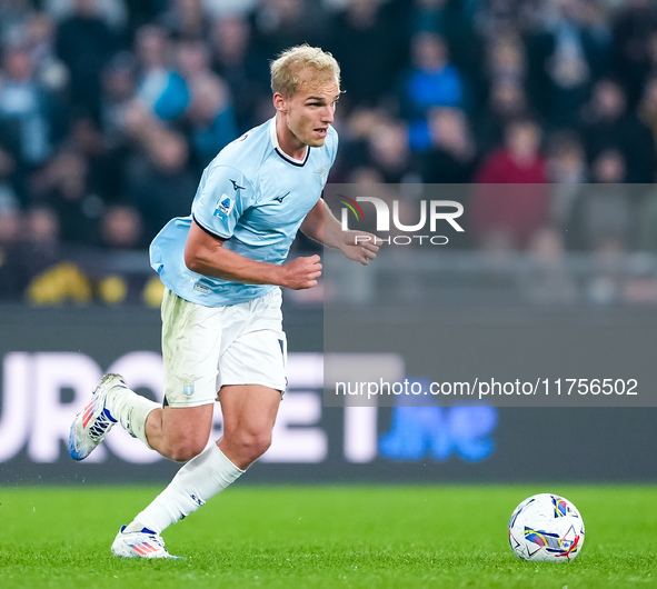 Gustav Isaksen of SS Lazio during the Serie A Enilive match between SS Lazio and Cagliari Calcio at Stadio Olimpico on November 4, 2024 in R...