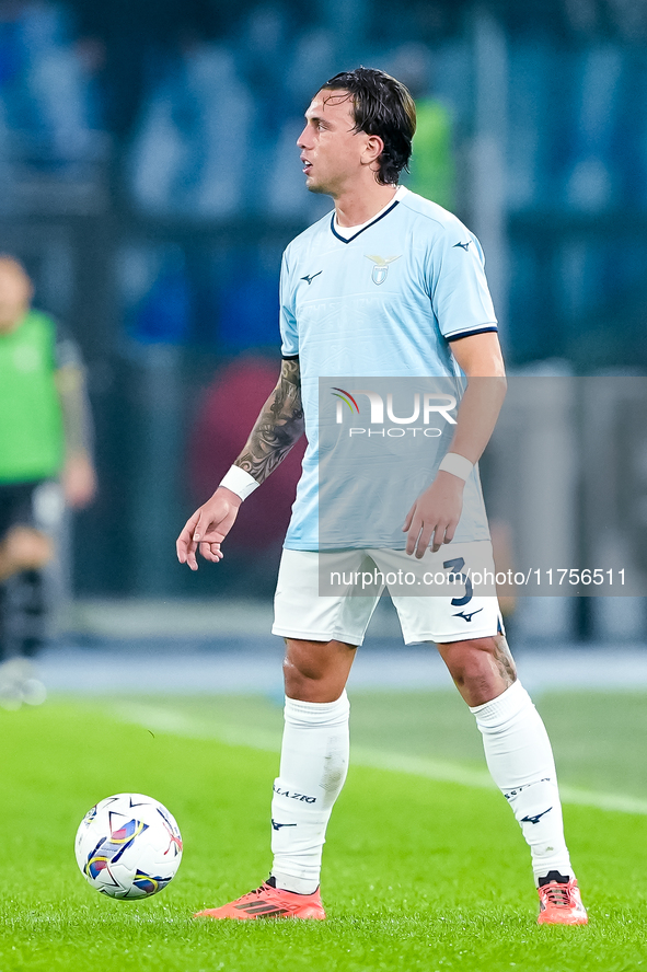 Luca Pellegrini of SS Lazio during the Serie A Enilive match between SS Lazio and Cagliari Calcio at Stadio Olimpico on November 4, 2024 in...