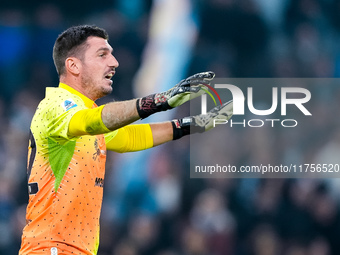 Simone Scuffet of Cagliari Calcio gestures during the Serie A Enilive match between SS Lazio and Cagliari Calcio at Stadio Olimpico on Novem...