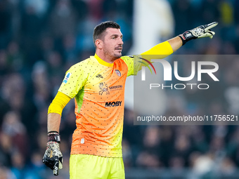 Simone Scuffet of Cagliari Calcio gestures during the Serie A Enilive match between SS Lazio and Cagliari Calcio at Stadio Olimpico on Novem...