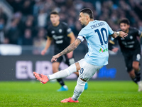 Mattia Zaccagni of SS Lazio scores second goal during the Serie A Enilive match between SS Lazio and Cagliari Calcio at Stadio Olimpico on N...