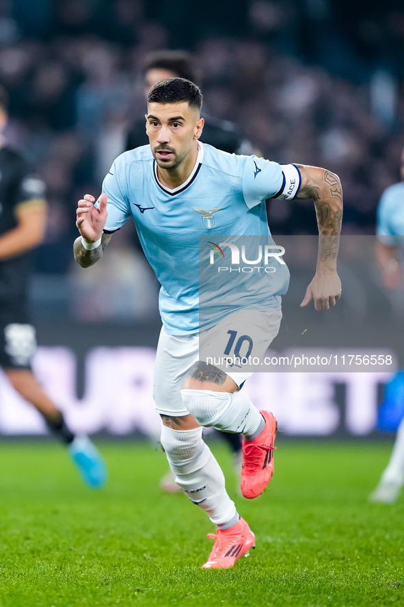 Mattia Zaccagni of SS Lazio celebrates after scoring second goal during the Serie A Enilive match between SS Lazio and Cagliari Calcio at St...