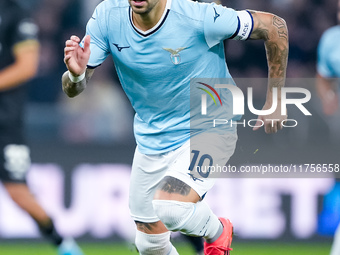 Mattia Zaccagni of SS Lazio celebrates after scoring second goal during the Serie A Enilive match between SS Lazio and Cagliari Calcio at St...