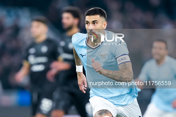 Mattia Zaccagni of SS Lazio celebrates after scoring second goal during the Serie A Enilive match between SS Lazio and Cagliari Calcio at St...