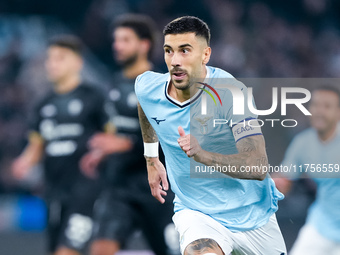 Mattia Zaccagni of SS Lazio celebrates after scoring second goal during the Serie A Enilive match between SS Lazio and Cagliari Calcio at St...