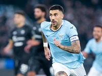 Mattia Zaccagni of SS Lazio celebrates after scoring second goal during the Serie A Enilive match between SS Lazio and Cagliari Calcio at St...