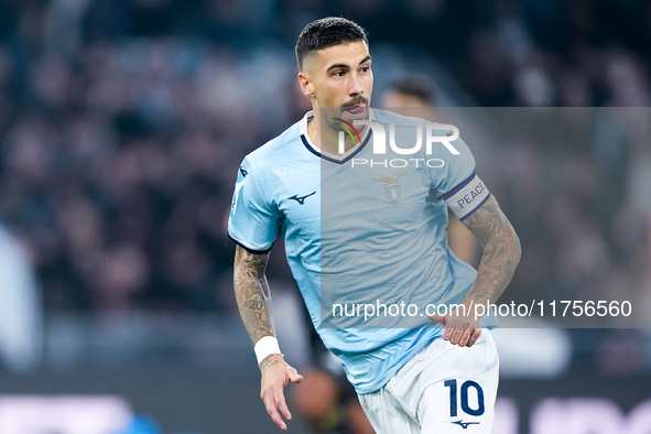 Mattia Zaccagni of SS Lazio celebrates after scoring second goal during the Serie A Enilive match between SS Lazio and Cagliari Calcio at St...