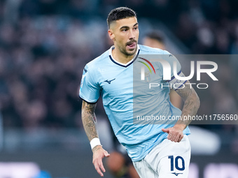 Mattia Zaccagni of SS Lazio celebrates after scoring second goal during the Serie A Enilive match between SS Lazio and Cagliari Calcio at St...