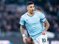 Mattia Zaccagni of SS Lazio celebrates after scoring second goal during the Serie A Enilive match between SS Lazio and Cagliari Calcio at St...